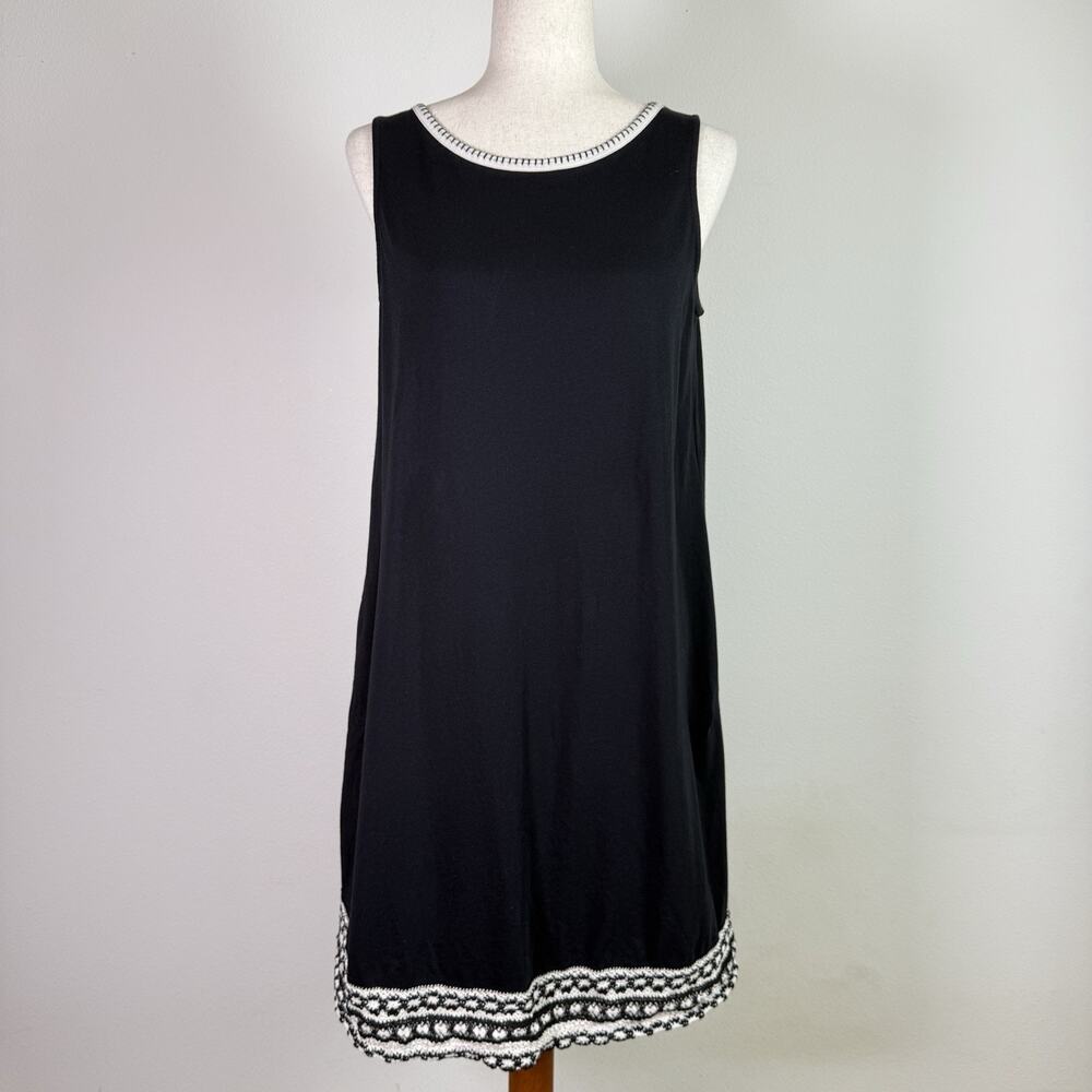 J Jill Crochet Hem Shift Dress Size Small Black Stretch Modal Blend‎ Soft